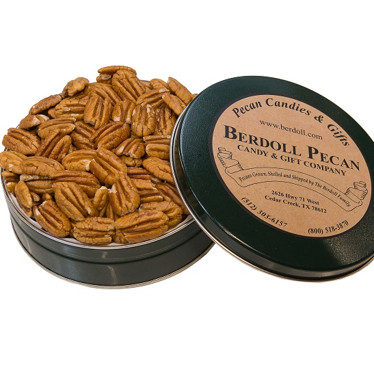 PETITE NUTS ABOUT PECANS' .65 LBS PECAN HALVES IN A JUST PECANS TIN